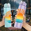 1PC Ocean Sunset Gradient Sun Wave Print 750ml Color Plastic Sports Water Bottle Leakproof Flip Straw Lid Suitable for Sports Office Home Use