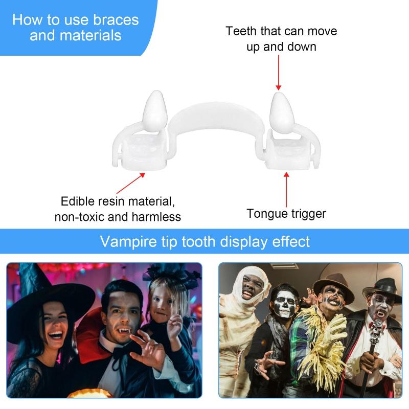 Retractable for Vampire Fangs Fangs Spoof Teeth Party Dance Halloween Costume Props Masquerade Accessory Gift for Hallow