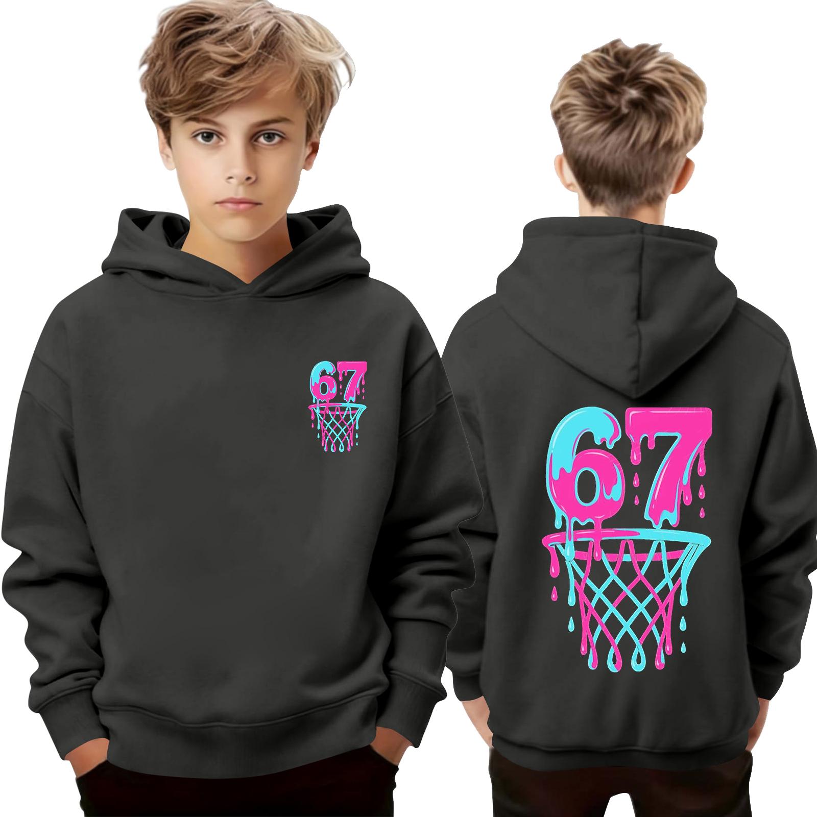 

Дитячий пуловер вільного крою з довгим рукавом, з капюшоном на шнурку та принтом літер 160