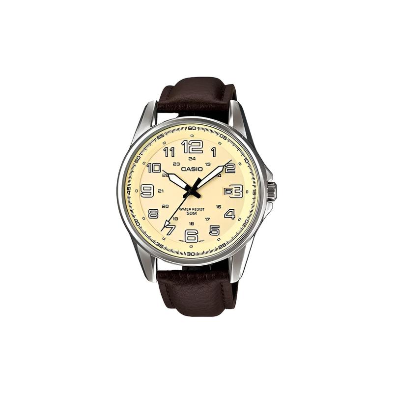 

Casio 50 meters waterproof quartz movement leather strap Japanese and Korean watch men s watch yellow dial MTP-1372L-9BV жовтий