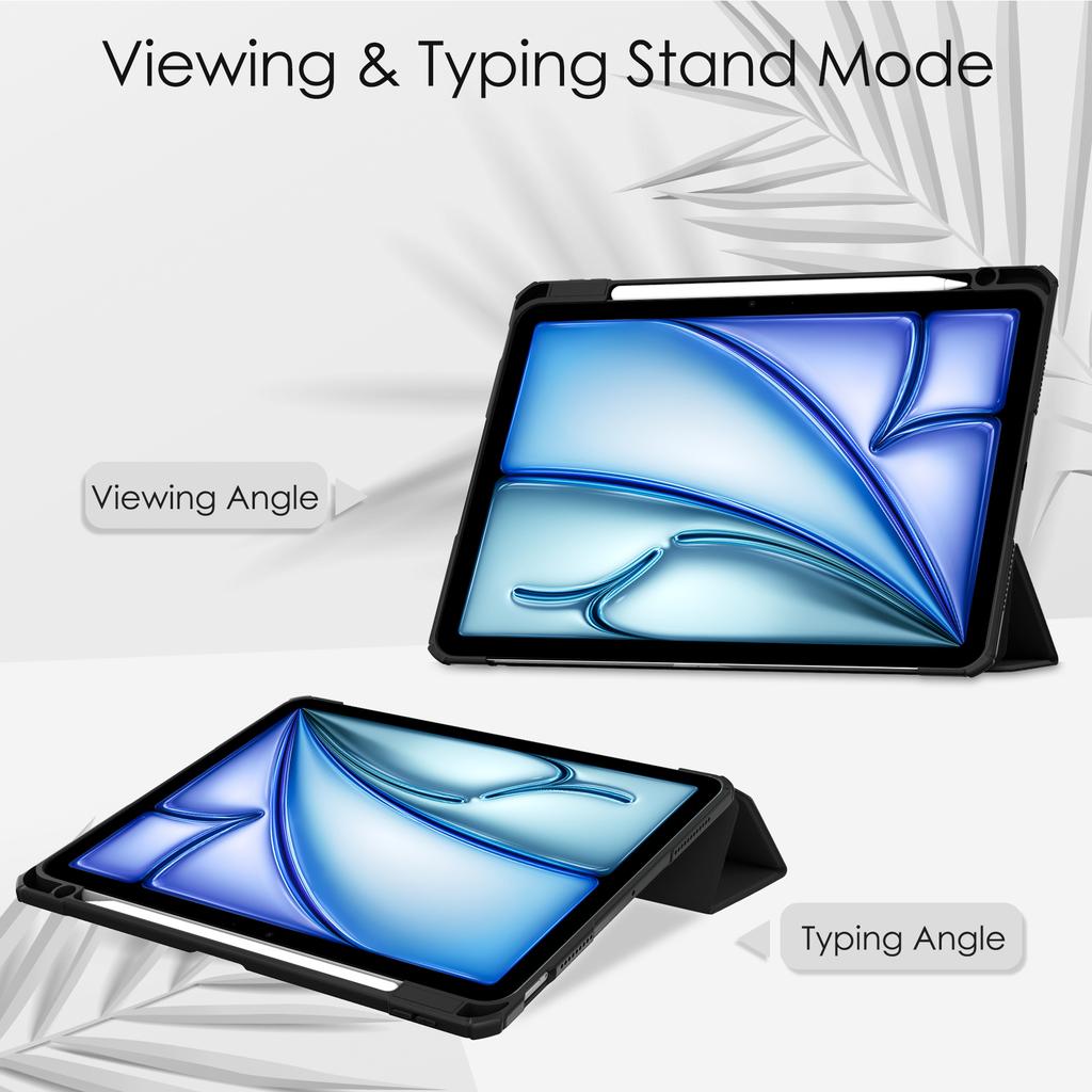 For iPad Air 11 (2025)/(2024) Clear Case PU Leather Auto Wake Sleep Protective Cover with Pen Slot