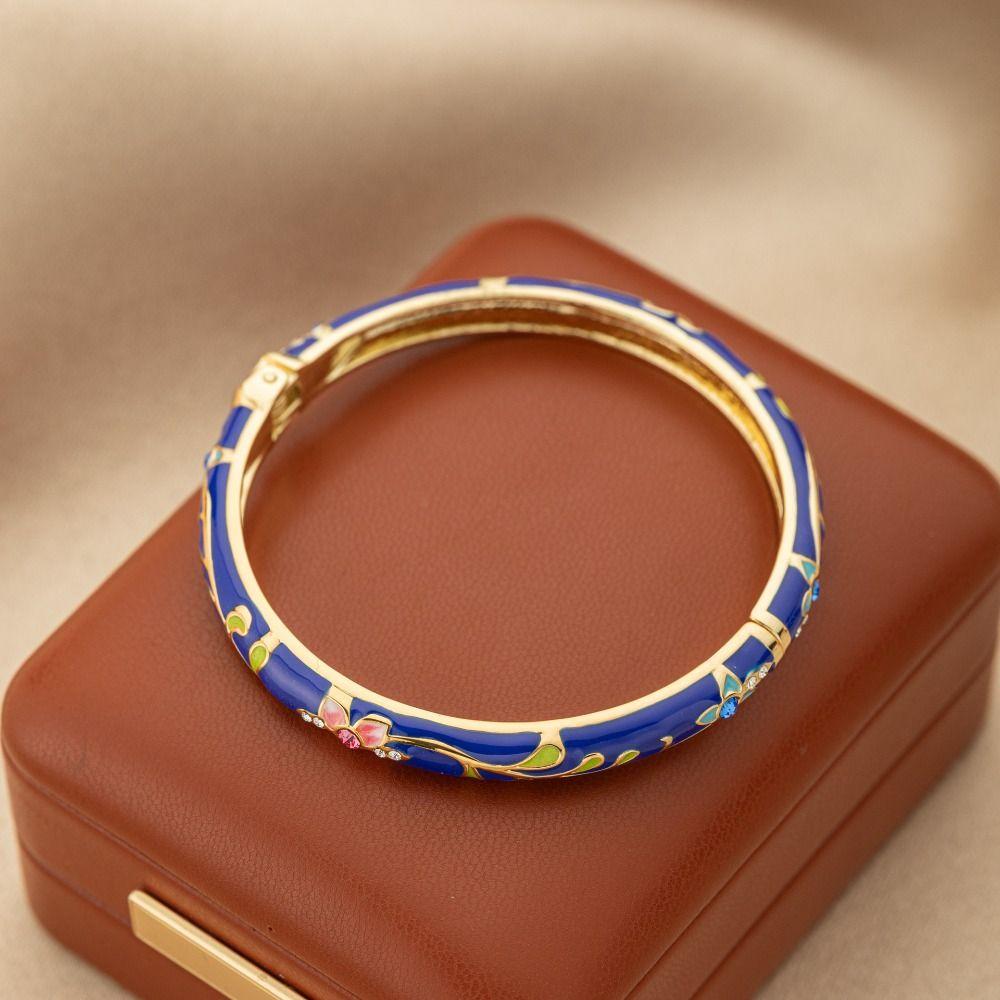 Zinc Zinc Alloy Vintage Floral Bangle Electroplating Chinese Style Enamel Bangle Cultural Performances