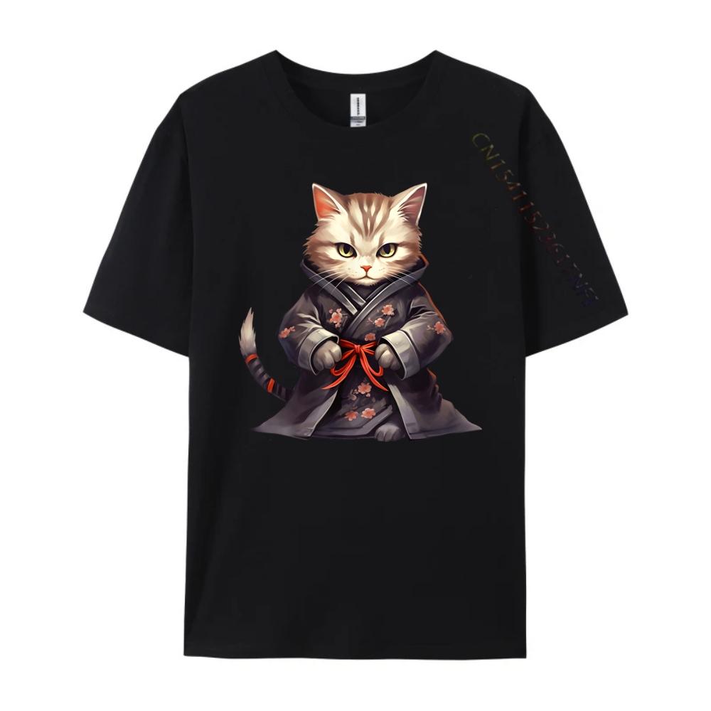 Cute Samurai Cat Japan Warrior Bushido Anime Mens Clothing 2025 T Shirt Men Tee Shirt Clothes Oversized T Shirt