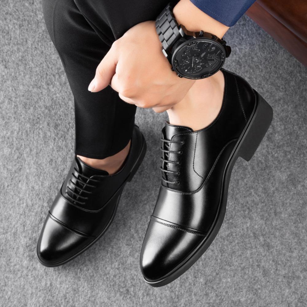 Men's Inner Height Increasing Shoes Business Dress Cowhide Men's Leather Shoes Casual Wedding Shoes Men's Four Seasons New