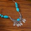 Fashionable Turquoise Necklace with Leaf Tassels Details Ethnic Style Jewelry for Everyday Outfits and Celebrations