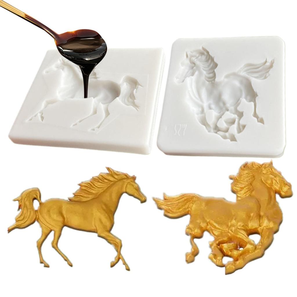2 Pieces Running Pony Mold Silicone Horse Baking Mold DIY Fondant Molds Handmade Square Cake Chocolate Mold Decoration