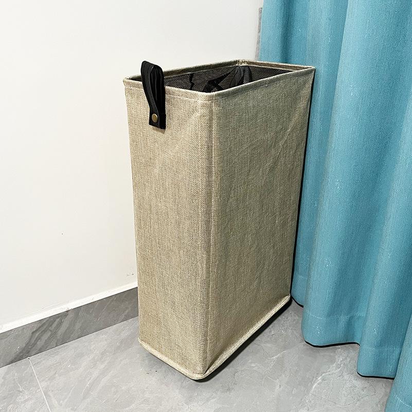 

Narrow Rolling Laundry Hamper, Cotton Linen Fabric Dirty Clothes Basket with Wheels,for Yoga Mat Storage, Space Saving 39x20x59cm хакі