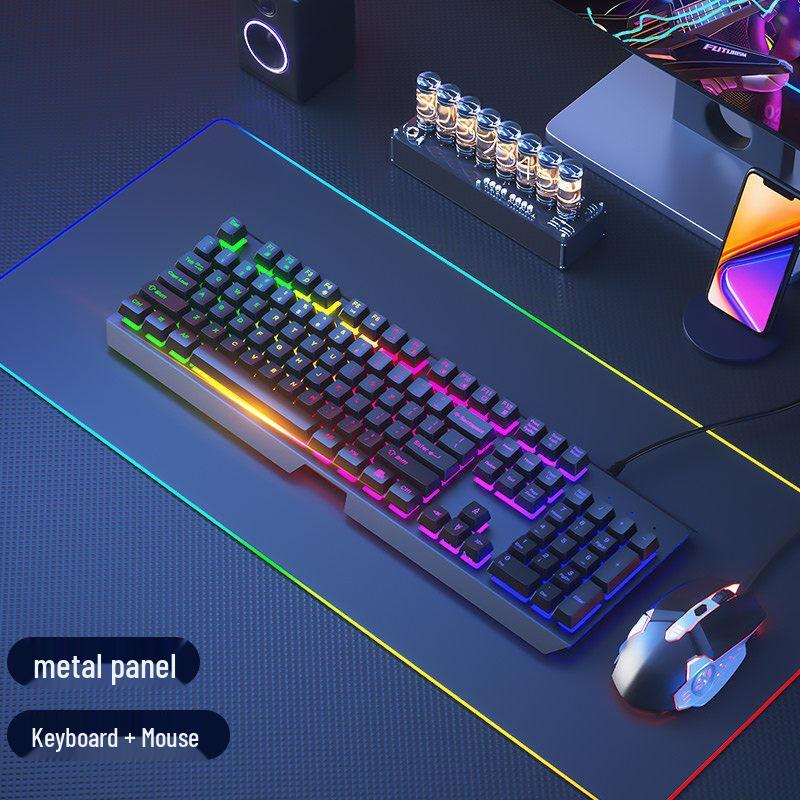 Silent Wired Mechanical-Feel Keyboard and Mouse Set for Gaming, Office, and Desktop Use