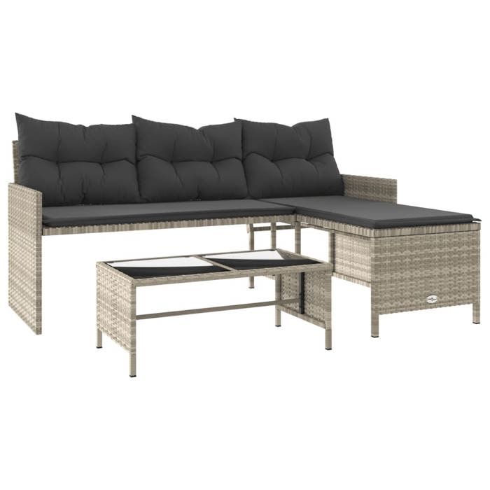 VidaXL Canapé de Jardin avec Table et Coussins en Forme de L, Siège de Patio, Meuble de Terrasse Balco Extérieur, Gris Clair 365577
