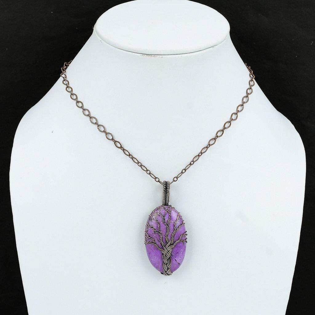 Lebensbaum Purpurit Anhänger Kupferdraht gewickelter Anhänger Handgefertigter Anhänger Designer Kupferschmuck Geschenk für Sie Drahtwicklung Edelsteinschmuck