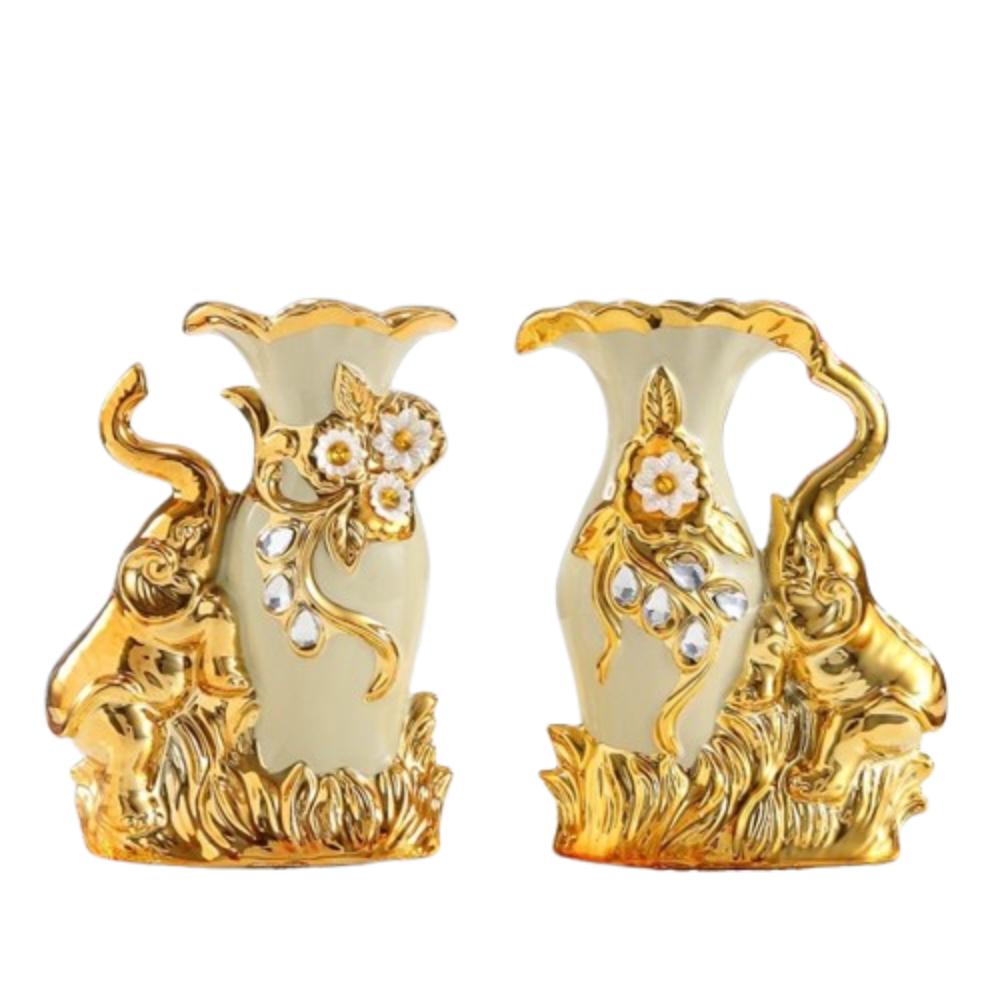European Style Elephant Vase Modern Flower Container Flower Holder Ceramic Gold Vase  Dining Table