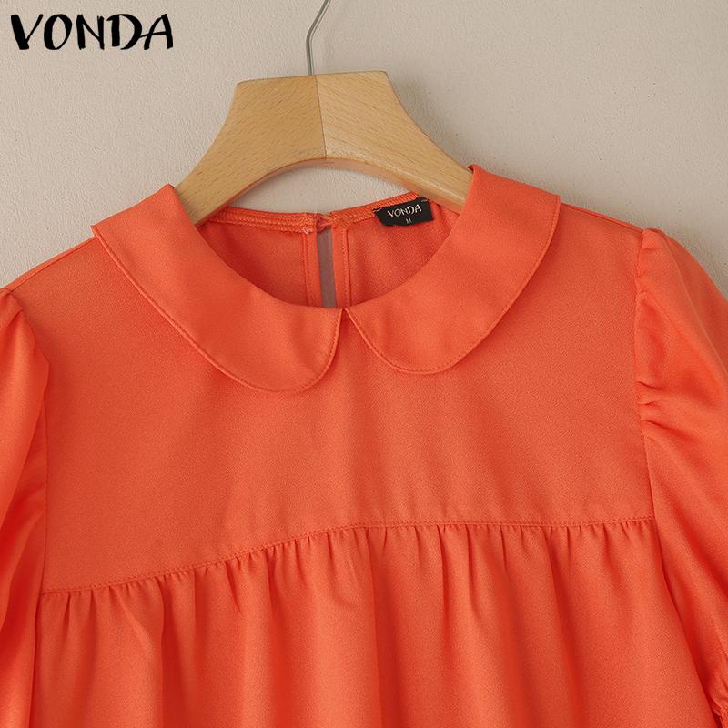 VONDA Women Lapel Neck Blouse Short Sleeve Ruffled Casual Summer Tops