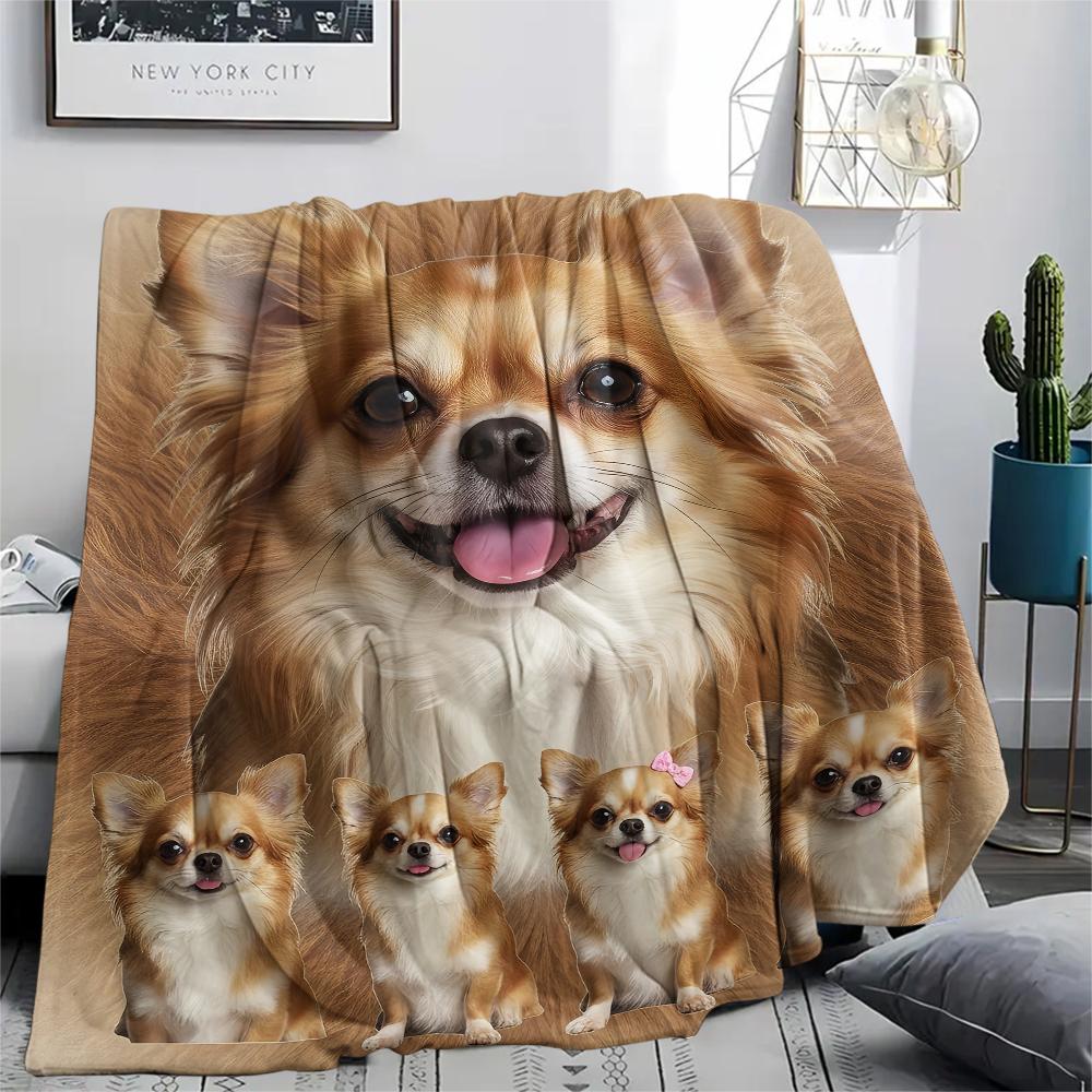 1Pc Chihuahua Poodle Dog Print Flannel Blanket, High quality Comfortable for All Seasons, Home Decor, Warmth and Comfort, Perfect for Gifts