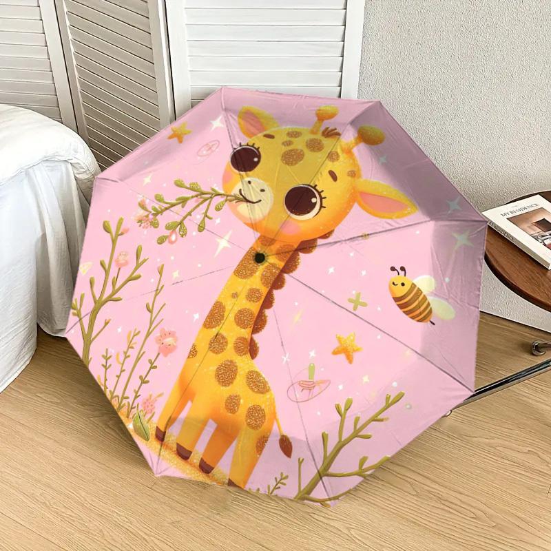 1pc Giraffe with Pink Background Umbrella with Plastic Handle,Suitable for All Seasons Home Travel Outdoor UmbrellaDD484