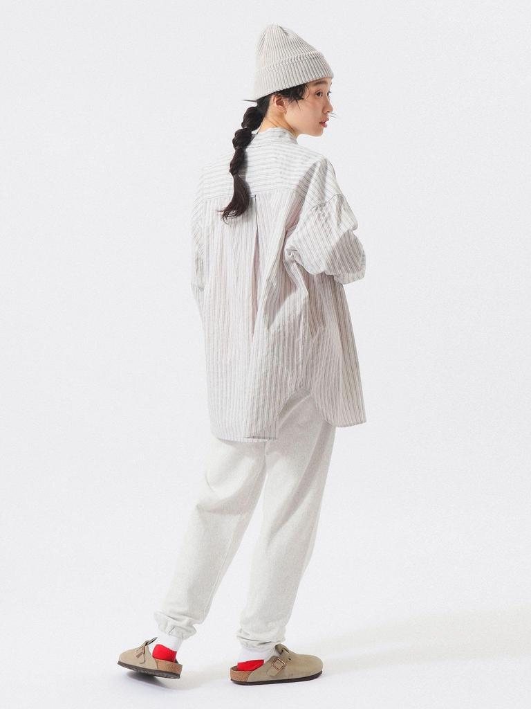 [BEAMS BOY] Long-Sleeve Dobby Stripe Big BD Shirt for Women, Grey, Free Size