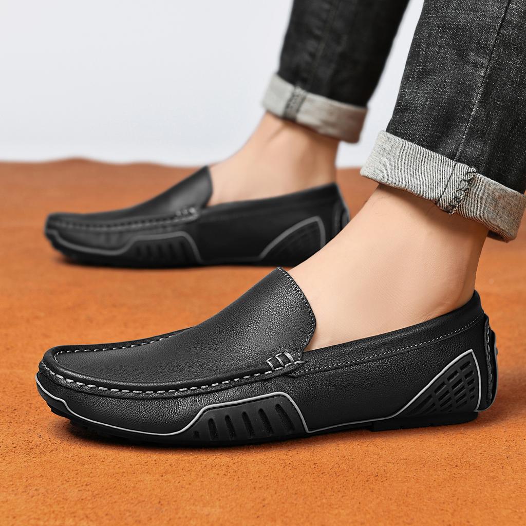 Large size leather Doudou shoes trendy breathable casual leather shoes one pedal driving trendy shoes