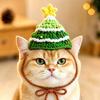 Christmas Tree Shaped Pet Hat, Hand Knitted Yarn and Dog Holiday Costume Headwear for Festive Dress Up