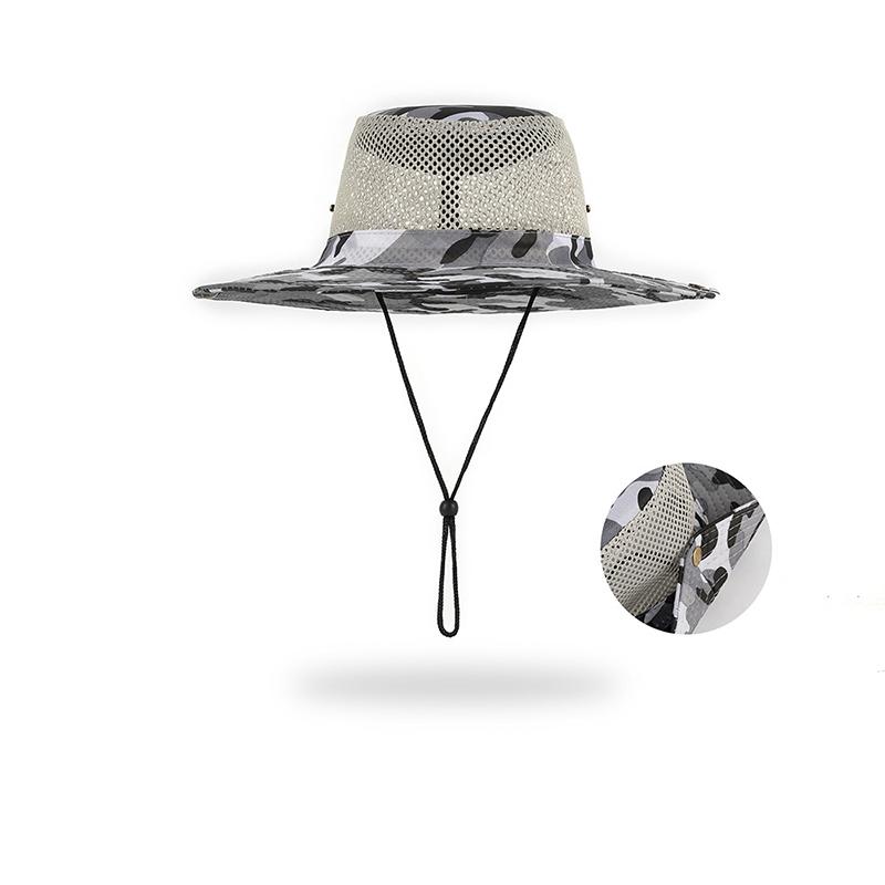 Summer Camouflage Bucket Hat Outdoor Breathable Mesh Sunshade Hat Men's Panama Hat Bucket Hat Travel Camping Climbing Fishing Cap UV Protection Hat
