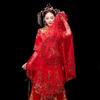 Red Xiuhe Summer Bridal Dress with Semi-Transparent Veil and Head Covering