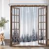 Winter Forest Scenery Shower Curtain Snow Window Outside Nature Landscape Snowy Pine Tree Bathroom Decor Polyester Bath Curtain