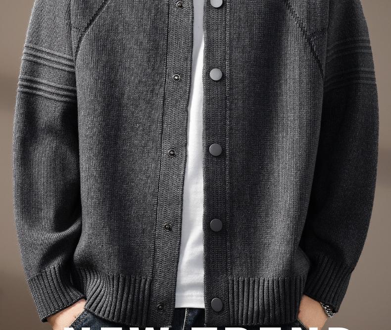 Herren Grobstrick Cardigan Pullover mit Revers - Verdickte Strickware für Herbst/Winter 2025