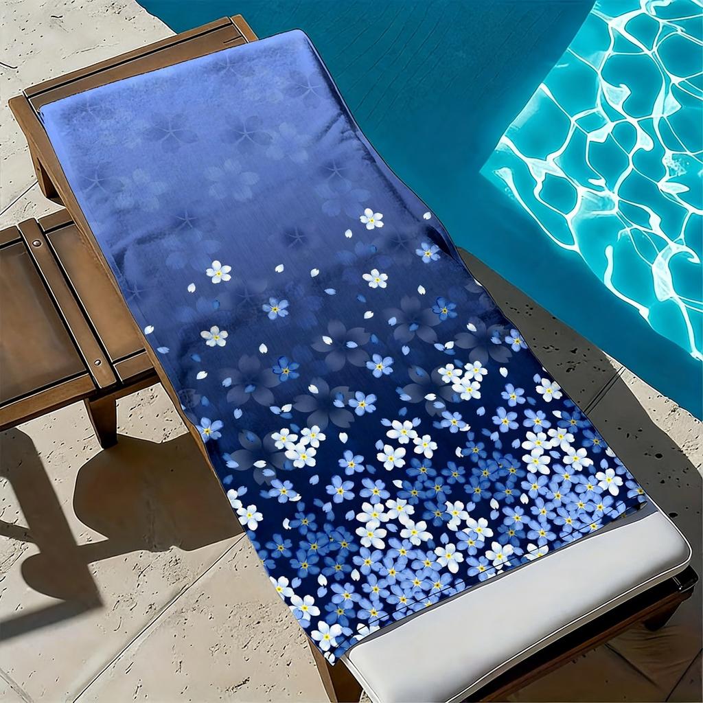 Fresh floral blue and white pattern polyester microfiber beach towel is highly absorbent suitable for swimming and beach outings