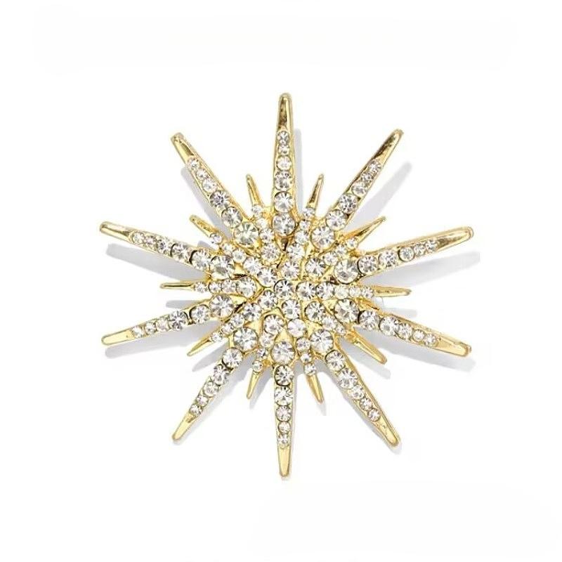 Six-Pointed Star Brooch Rhinestone Metal Lapel Pin for Men Women Suit Corsage Shirt Collar Button Office Leisure Jewelry
