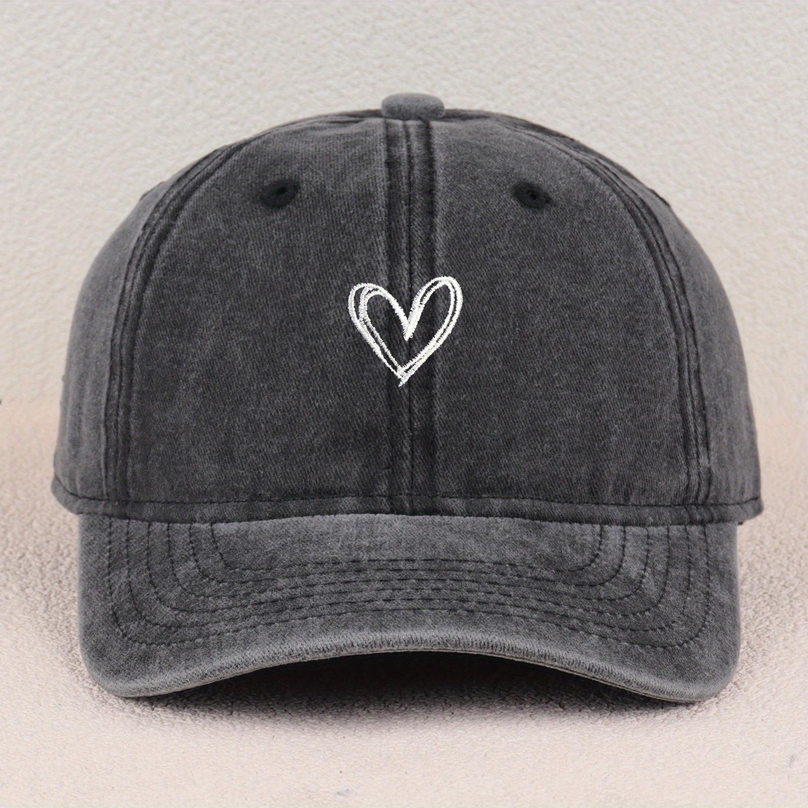 

Heart Printing Baseball Cap Washed Cotton Adjustable Dad Hat Retro Streetwear Casual Unisex Headwear One Size сірий