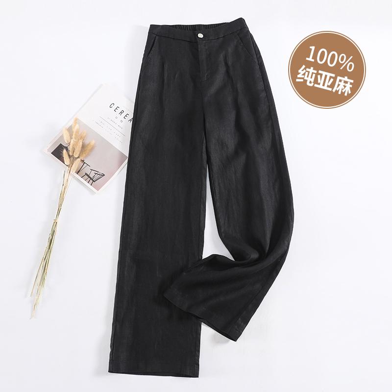 2026 New Style High Waist Pure Linen Wide-Leg Women's Pants - Thick Fabric, Good Drape, Cropped, Slimming, Casual Straight Leg.