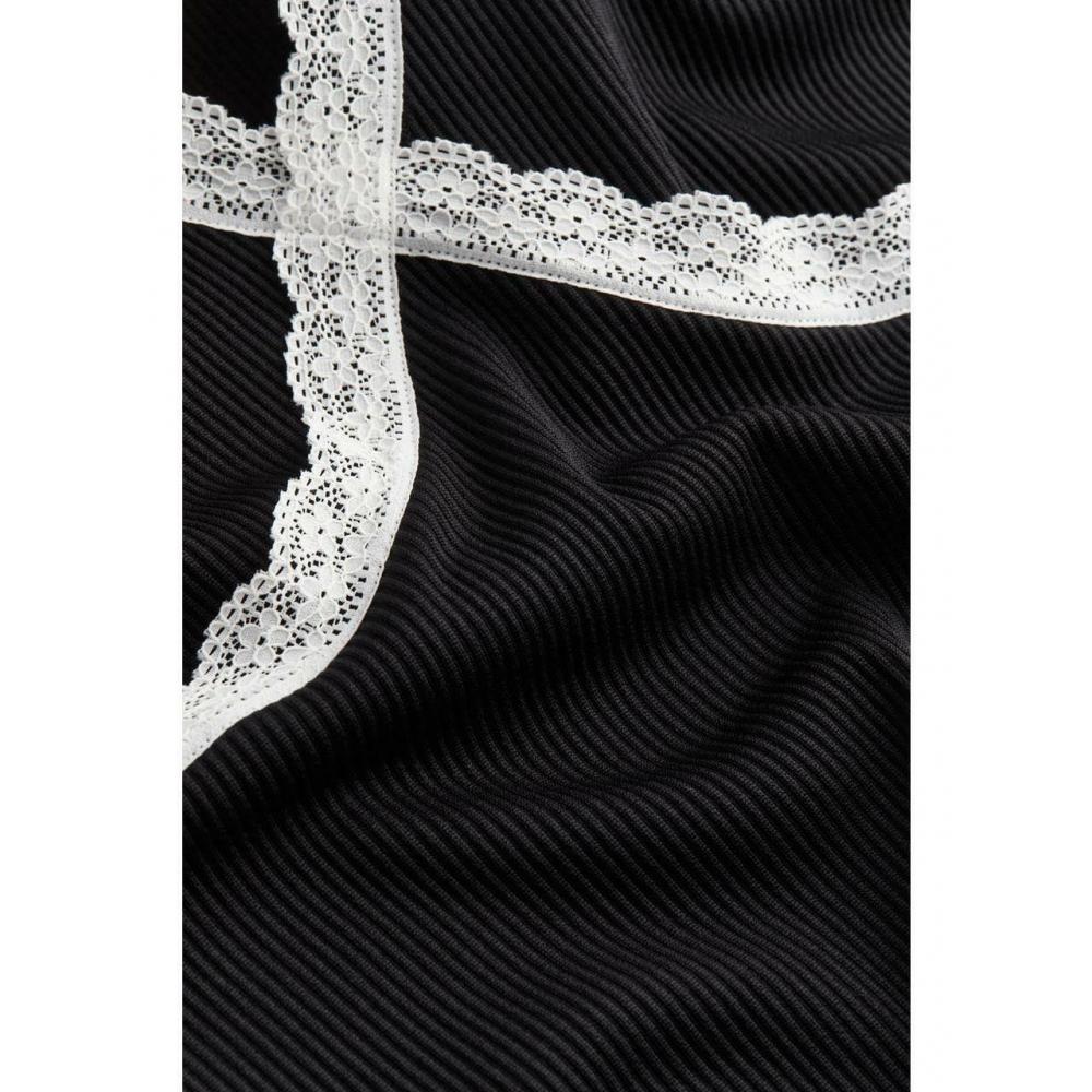 H M lace trim ribbed dress black 1186663001      ,      Joom