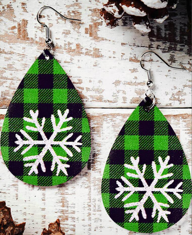 

Christmas Double-Layer Snowflake Sequin Leather Teardrop Earrings