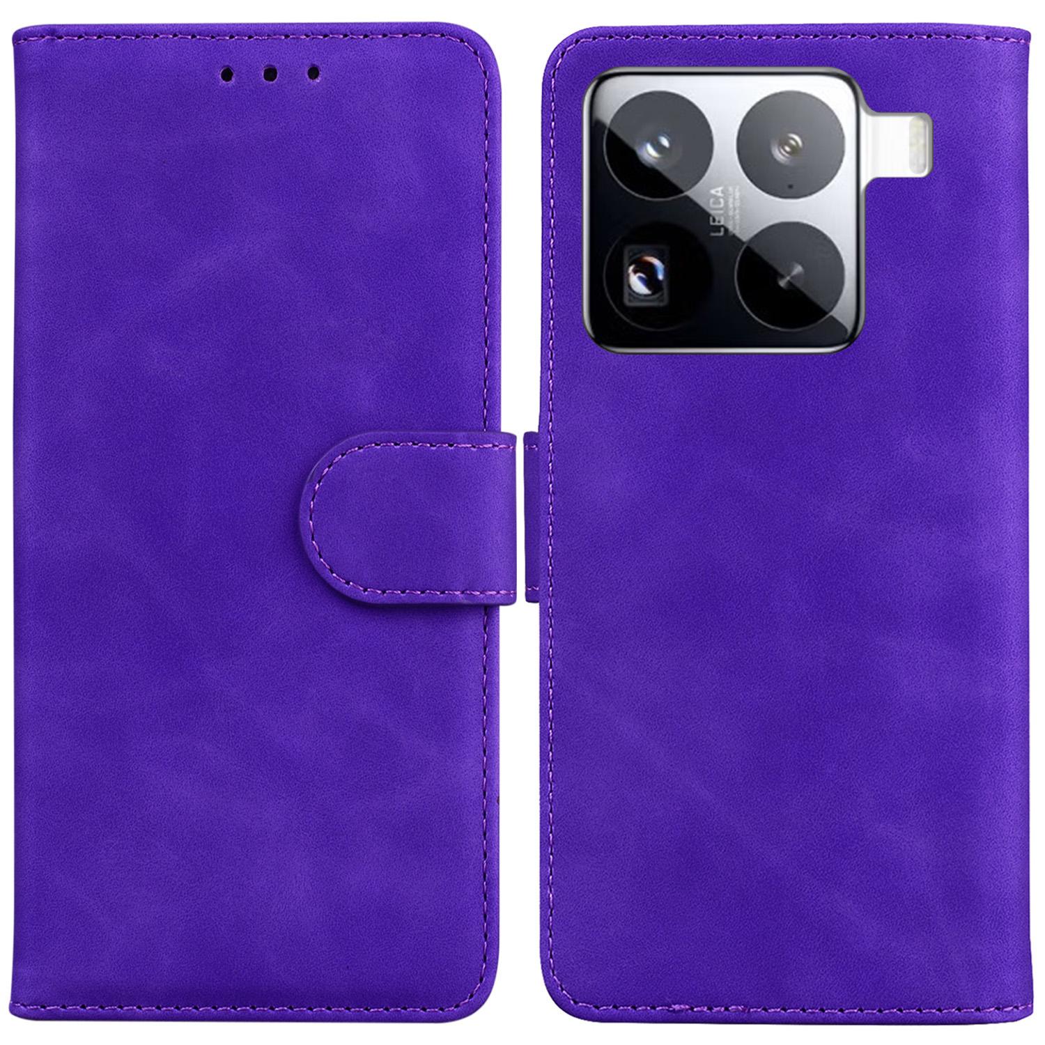 

For Xiaomi 15 Pro Case Solid Color Leather Wallet Phone Cover Purple