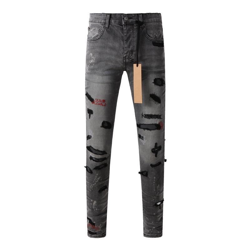 STREETRICH High Street Men's Jeans Low Rise Stretch Skinny Button Fly Ripped Hold Black Pants