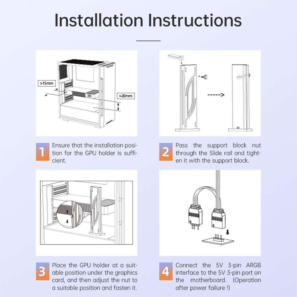 5V ARGB Video Card Sag Holder Adjustable Height Graphics Card GPU Brace Support Vertical GPU Support for PC Graphics Cards