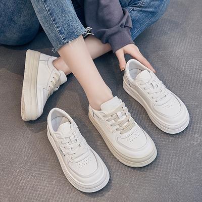 Leather Little White Shoes Women's Spring and Summer New Women's Thick-soled Versatile Muffin Round Head Thick-soled Soft-soled Casual Board Shoes