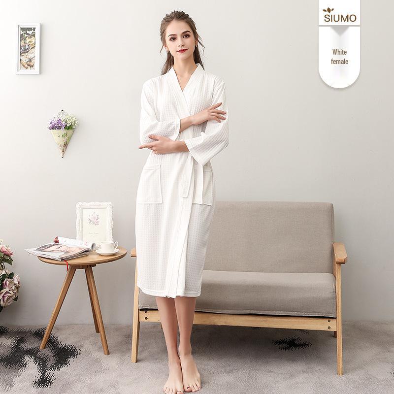 

Летний легкий вафельный халат на конец года - Унисекс с V-образным вырезом и рукавом 3/4, абсорбирующая одежда для сна для весны и осени M