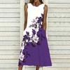 Women Plus Size Sleeveless Round Neck Dress Retro Floral Pattern Loose Flowy Midi Gown