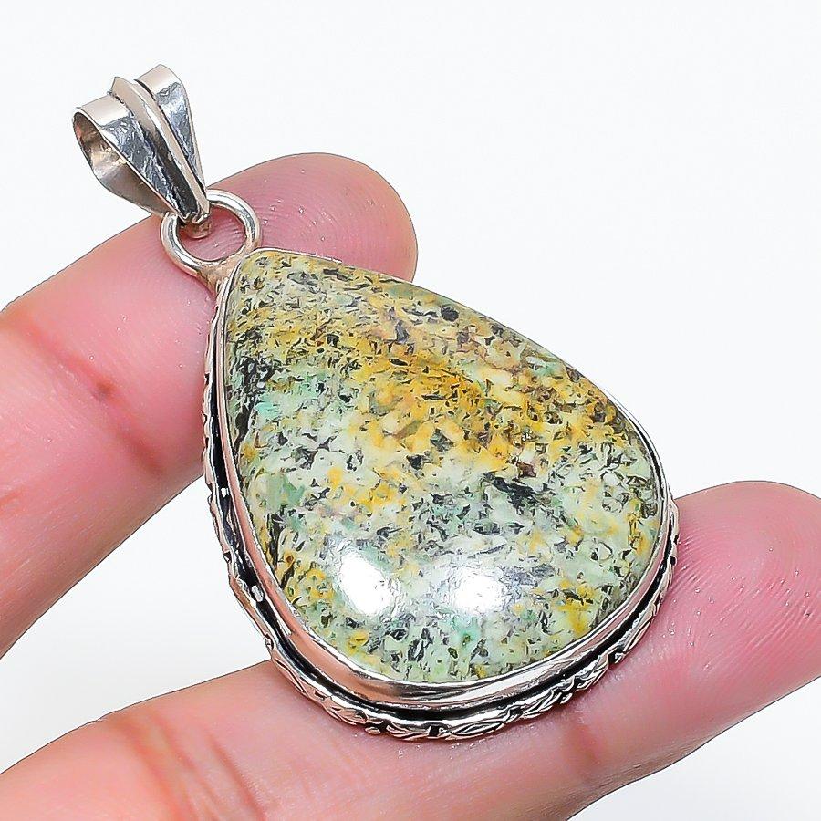 Natural Tibetan Turquoise Gemstone 925 Sterling Silver Pendant 1.93 AP-15551