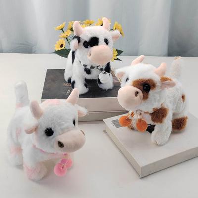 Electric Plush Dairy Cattle Toy Kids Walking Interactive Mooing Nodding Robot Scarf Cow Plushie Toy Toddlers Educational Simulation Animal Toy
