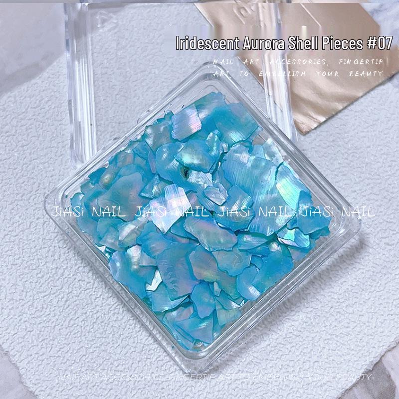 Iridescent Abalone Nail Decor: Ultra-Thin Shell Fragments in 6-Grid Box