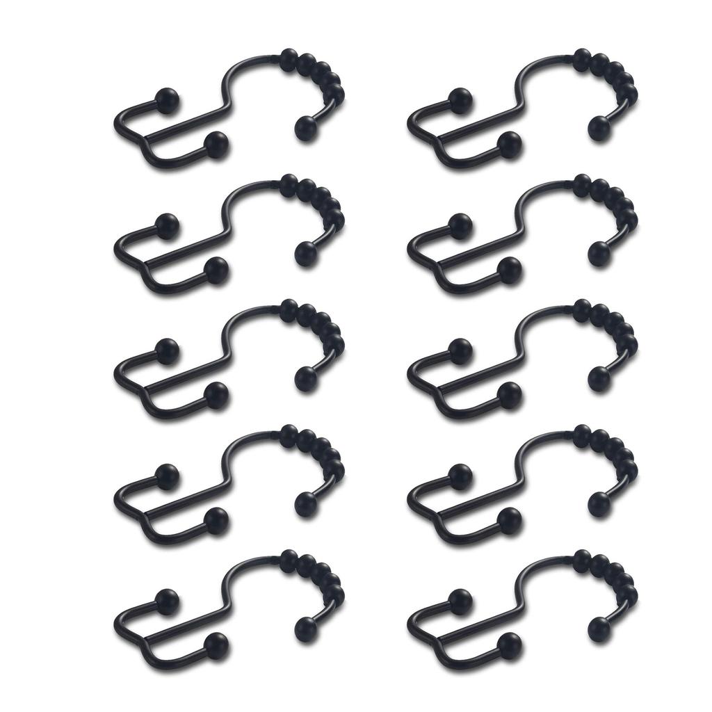 10 Pieces Metal Shower Curtain Rings Rusts Resistant Double Gliding Hooks Rollers for Bathroom Curtains and Liners