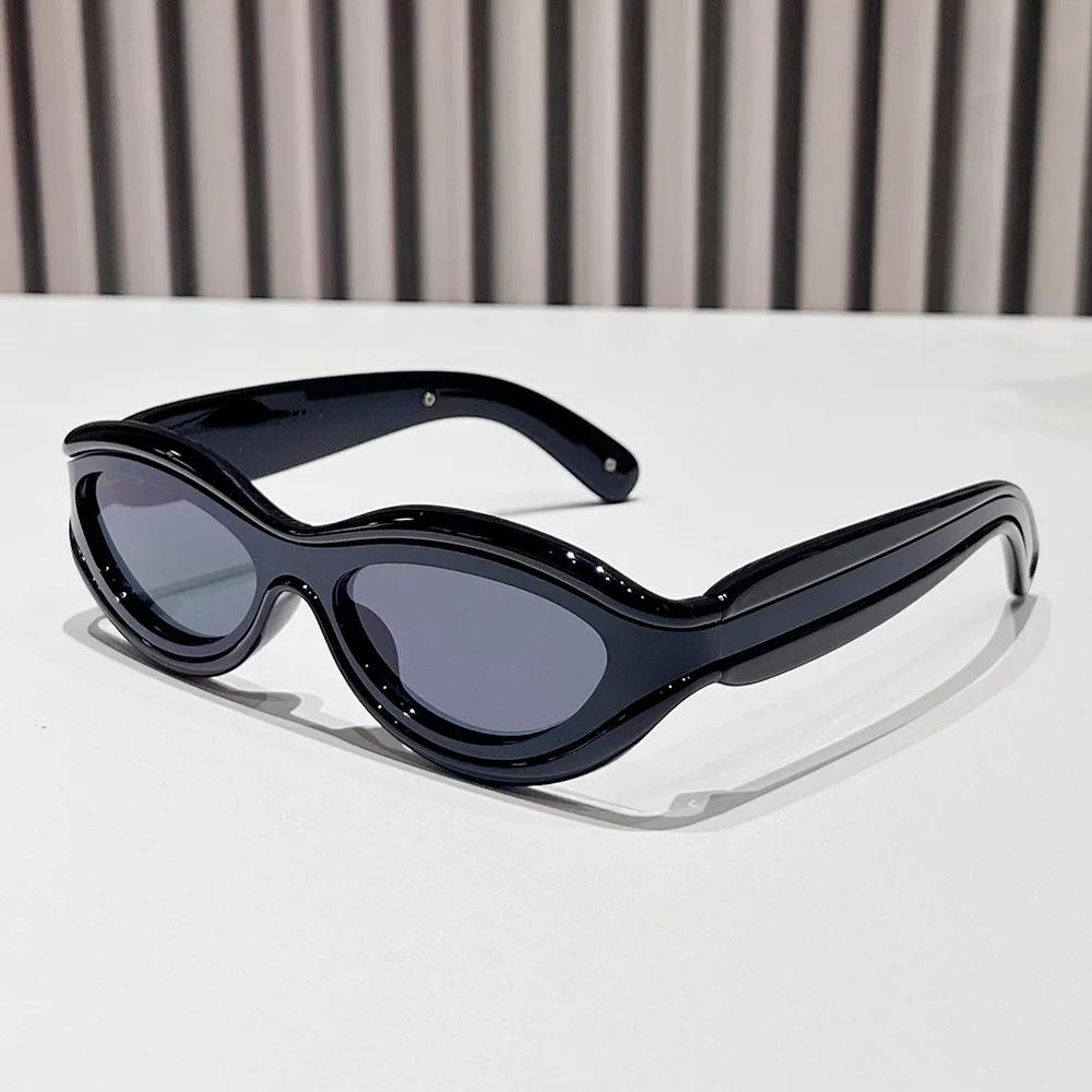 Y2K Vintage Luxury Brand Designer Double Color Cat Eye Sunglasses Women For Men Sun Glasses Punk Popular Small Frame Shade UV400