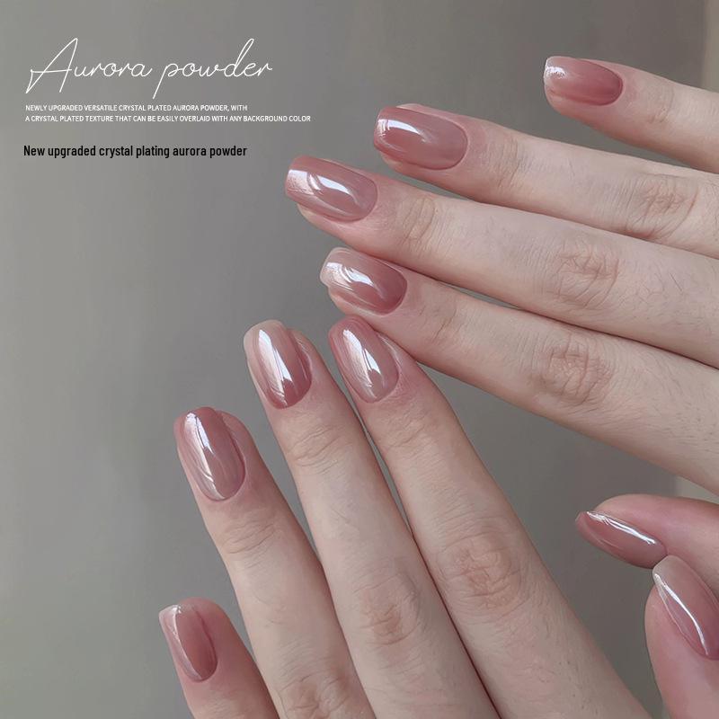 Aurora High-Gloss Nail Art Magic Mirror Powder - Ultra-Bright Fairy Pink Crystal Finish.