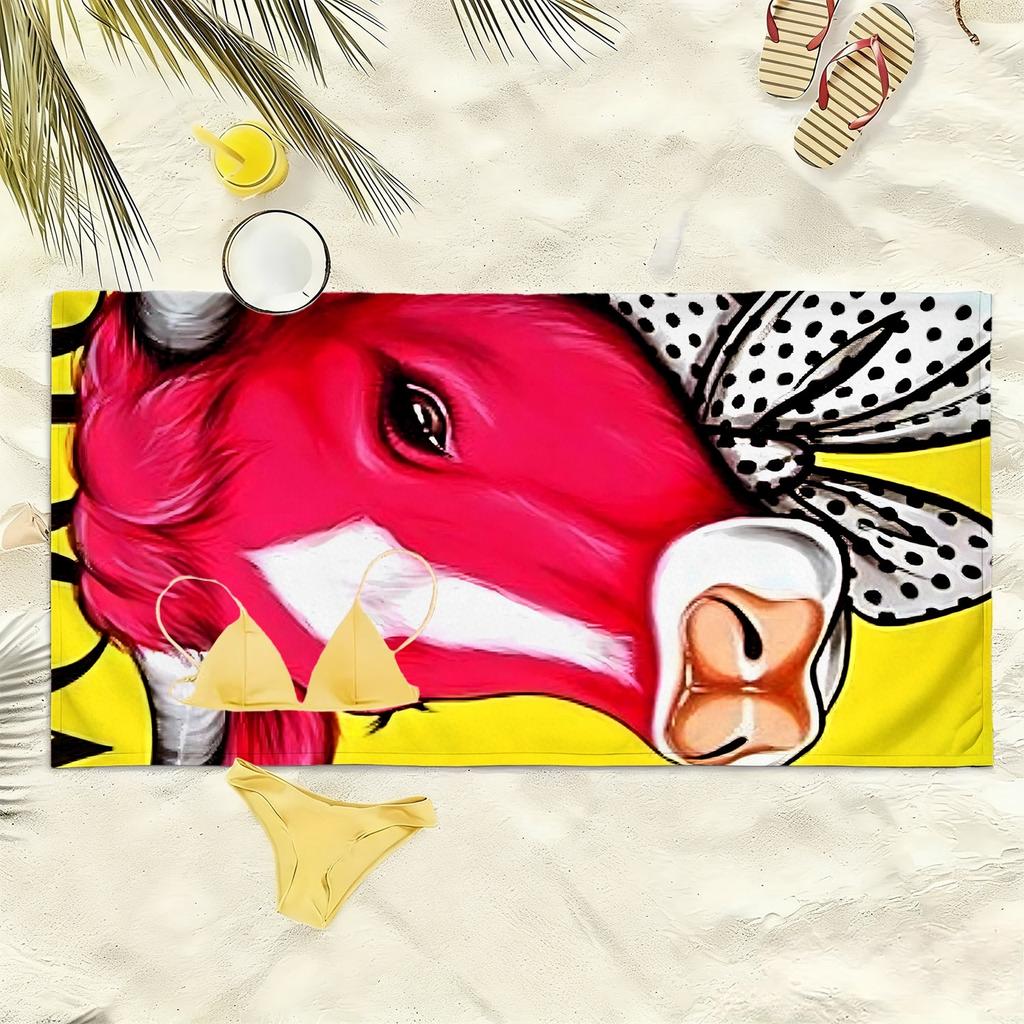 Pop style pink cow theme polyester microfiber beach towel is highly absorbent, suitable for swimming and beach outings