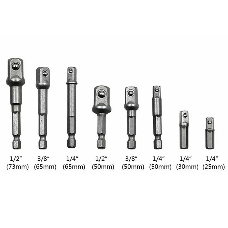 Chrome Vanadium Steel Socket Adapter Hex Shank To 1/4" 3/8" 1/2" Extension Drill Bit Bar Hex Bit Set Power Drill Socket Adapter