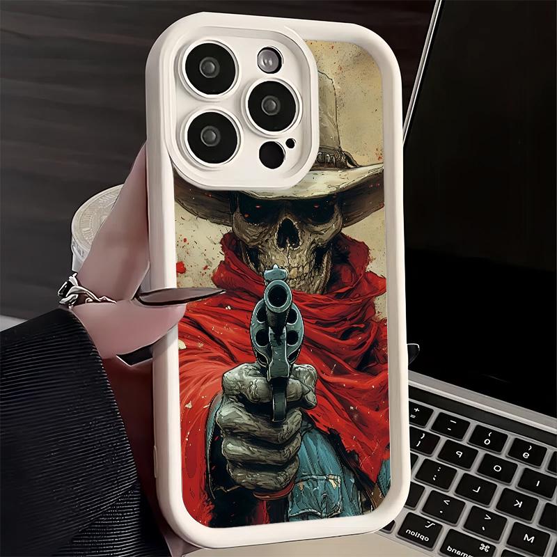 Coque de téléphone pour iPhone 17 Air 16E 15 16 Pro Max Crâne Squelette Faucheur Couverture Pistolet 14 Plus 13 12 Mini Coque Souple Silicone Fundas