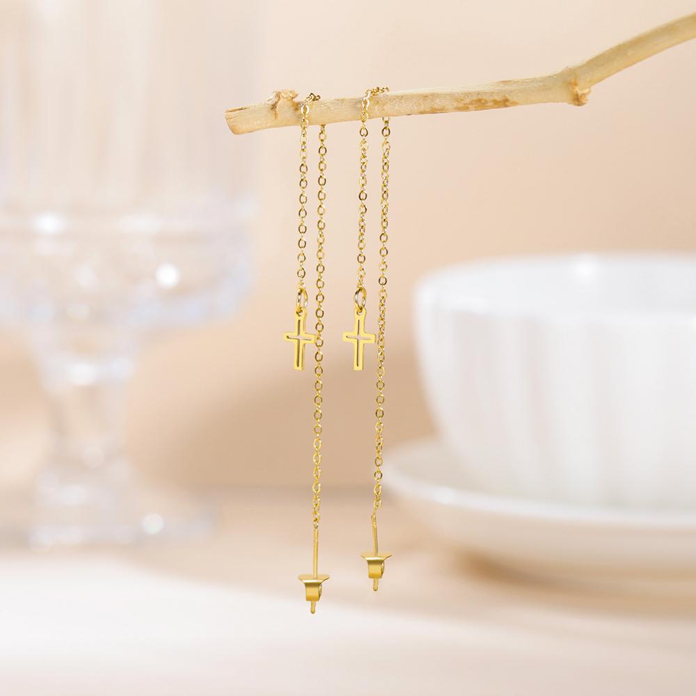 Dawapara Cross Long Earrings for Women Stainless Steel Tassel Earrings Christian Symbol Minimalism Cross Charm Religious Jewelry