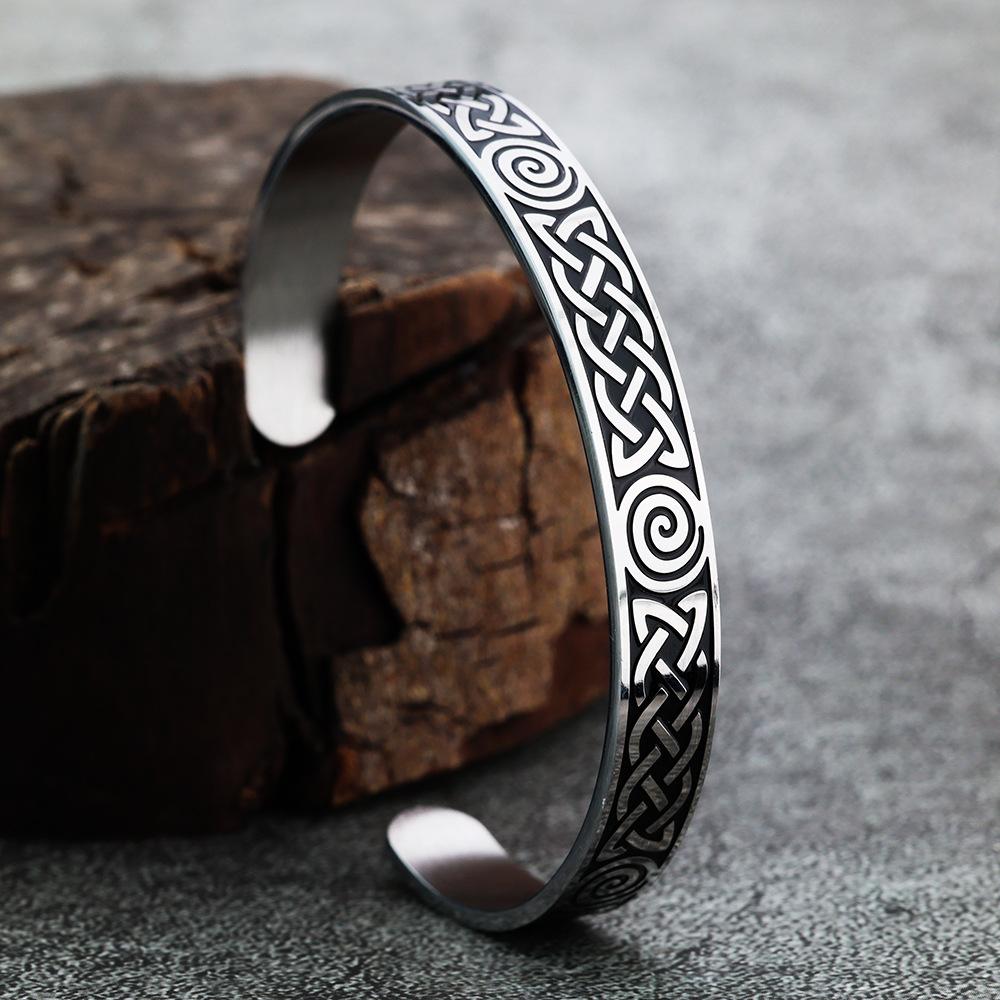 Viking Style Stainless Steel Celtic Knot Bangle With Polished Resin Craft