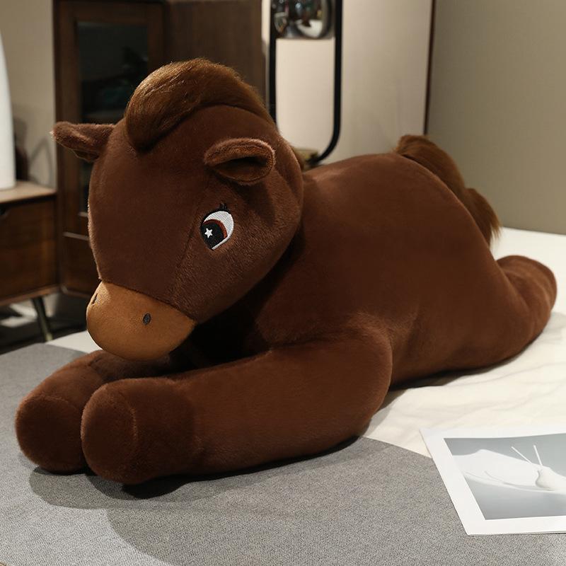 Cartoon Lying Down Brown Horse Throw Pillow Plush Toy Doll Foal Zodiac Horse Doll Children Soothing Doll