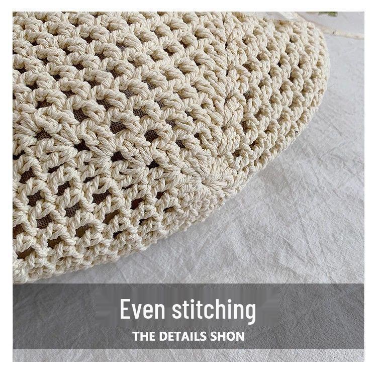 Women's Cotton Thread Knitted Shoulder Tote – Summer Large Capacity Floral Beach Bag